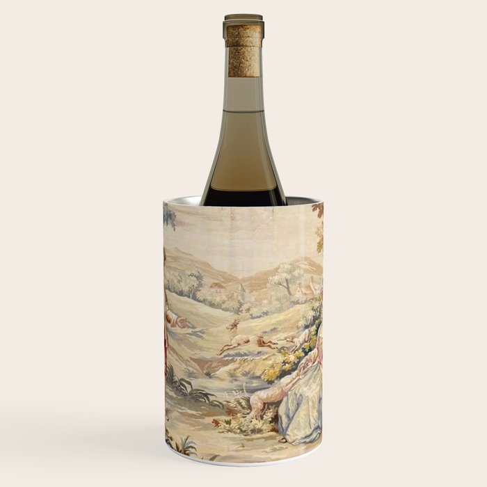 Antique 19th Century French Aubusson Tapestry Romantic Hunting Scene Wine Chiller Gallery Image 1
