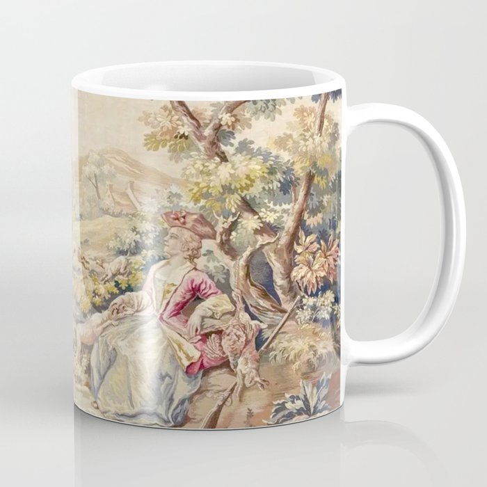 Antique 19th Century French Aubusson Tapestry Romantic Hunting Scene Coffee Mug Gallery Image 1