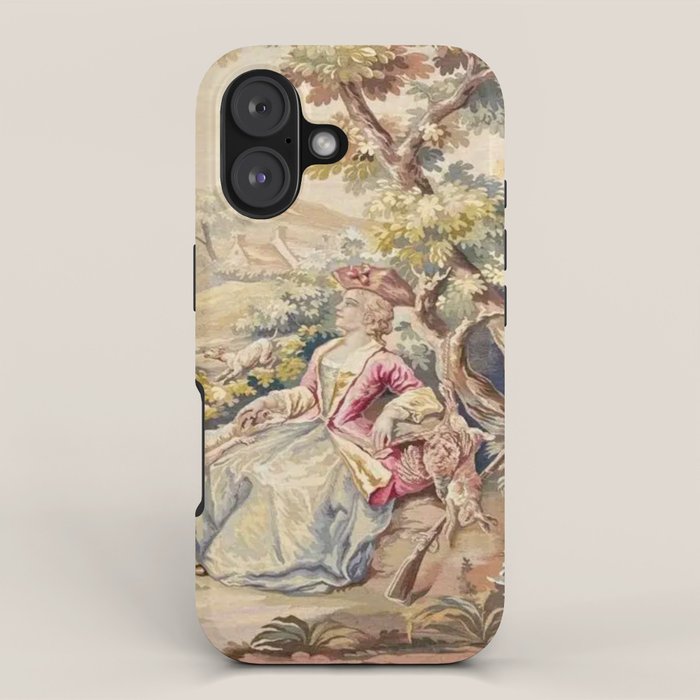 Antique 19th Century French Aubusson Tapestry Romantic Hunting Scene iPhone Case Gallery Image 1