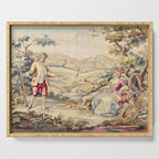 Antique 19th Century French Aubusson Tapestry Romantic Hunting Scene Serving Tray Gallery Image 1