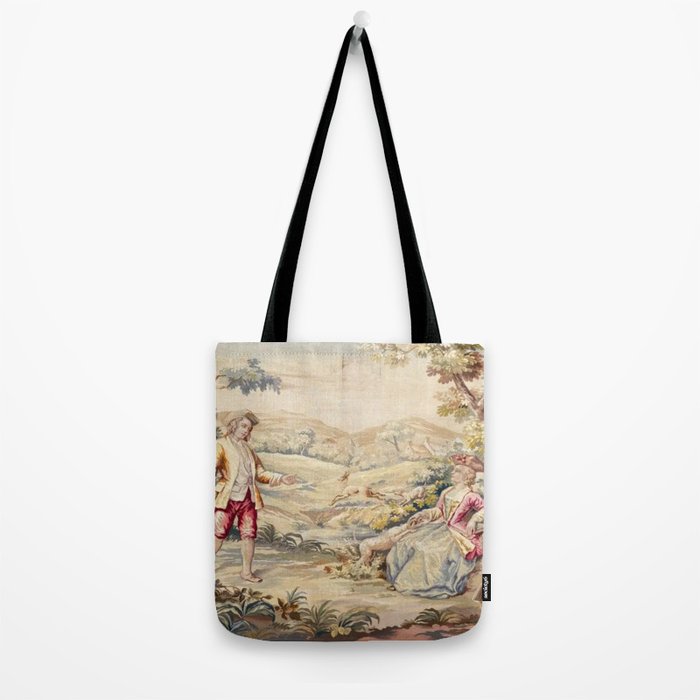 Antique 19th Century French Aubusson Tapestry Romantic Hunting Scene Tote Bag Gallery Image 2