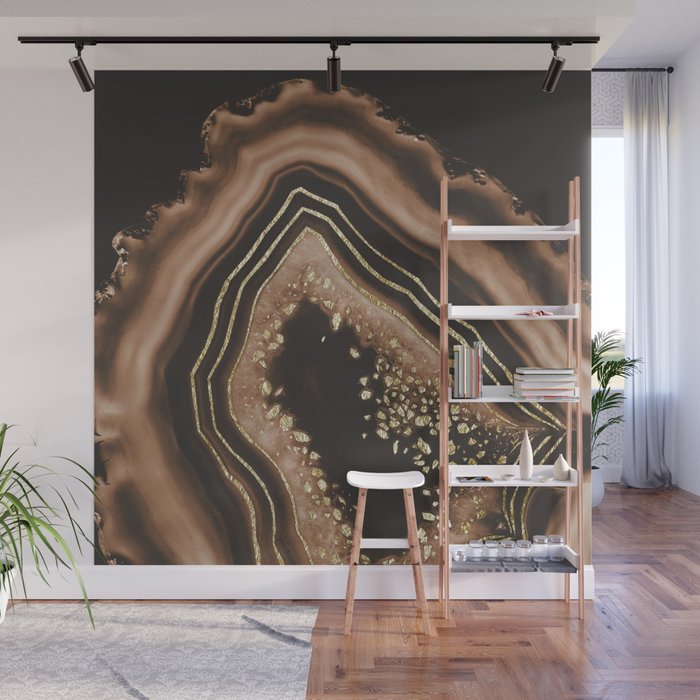 Brown Agate Gold Foil Glam #1 #gem #decor #art #society6 Wall Mural Gallery Image 1