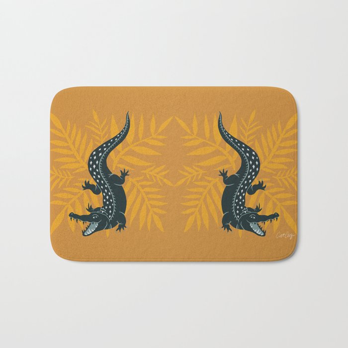 Crocodile - Teal & Ochre Bath Mat Gallery Image 1