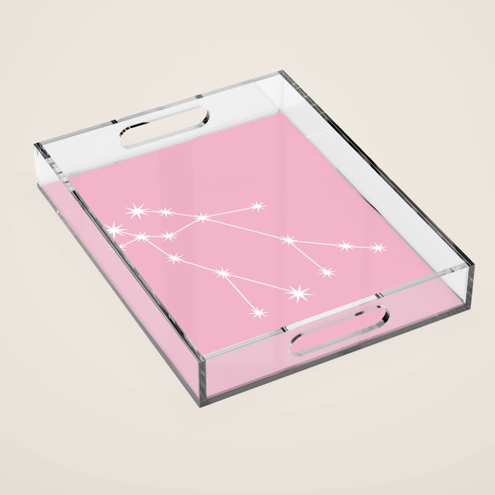 Gemini Zodiac Star Constellation Line Art Soft Pink Acrylic Tray Gallery Image 1