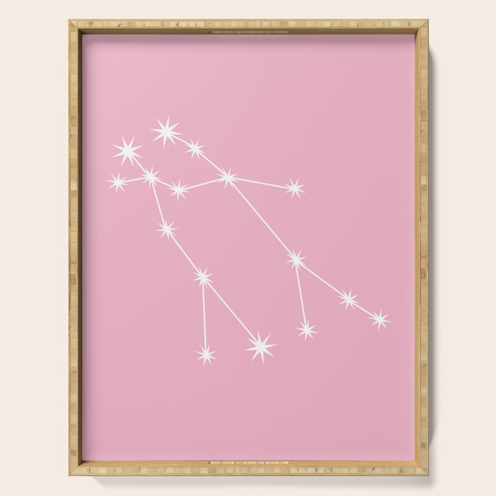 Gemini Zodiac Star Constellation Line Art Soft Pink Serving Tray Gallery Image 1