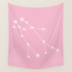Gemini Zodiac Star Constellation Line Art Soft Pink Wall Tapestry Gallery Image 4