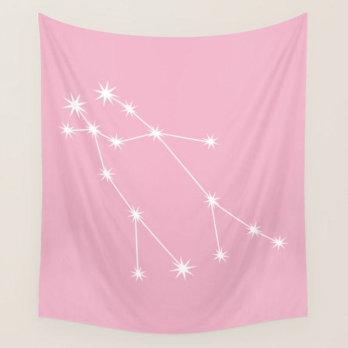 Gemini Zodiac Star Constellation Line Art Soft Pink Wall Tapestry Gallery Image 4