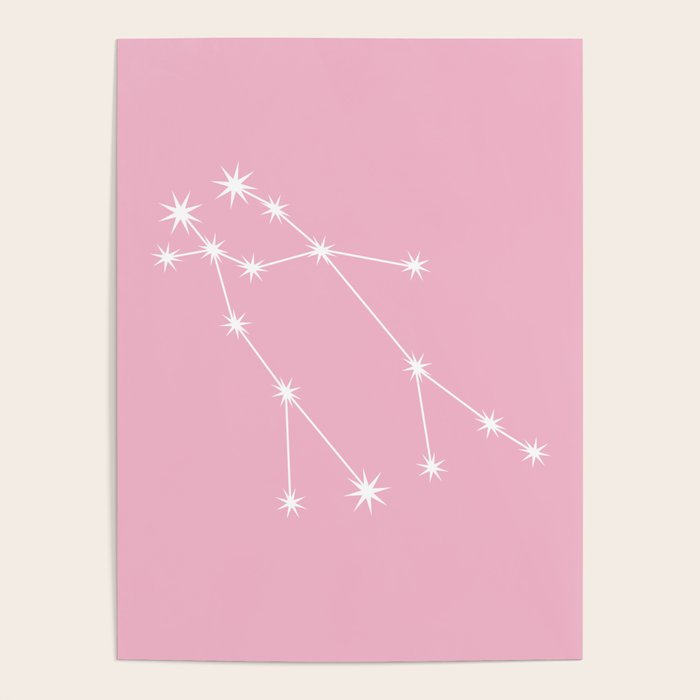 Gemini Zodiac Star Constellation Line Art Soft Pink Poster Gallery Image 1