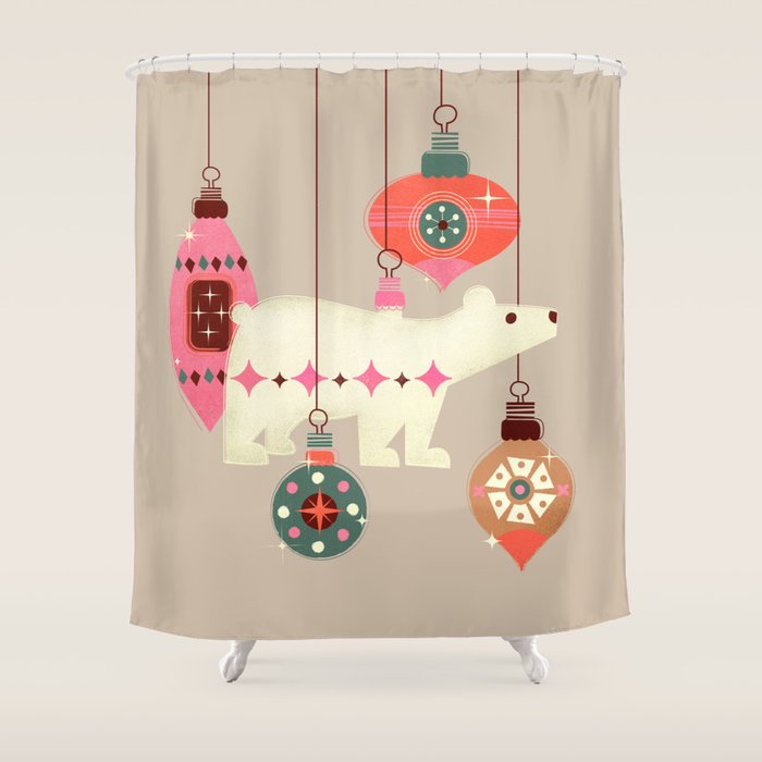 Festive Baubles With A Polar Bear Shower Curtain Gallery Image 1