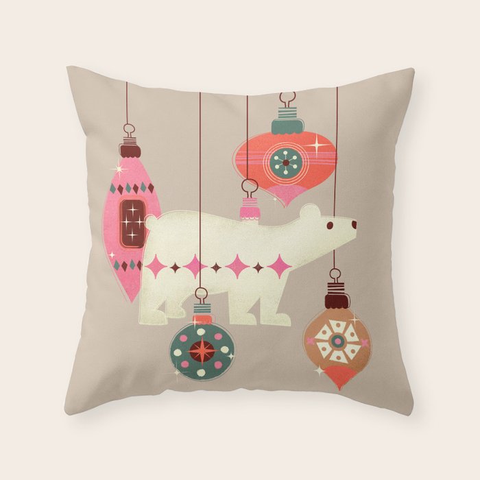 Festive Baubles With A Polar Bear Throw Pillow Gallery Image 6