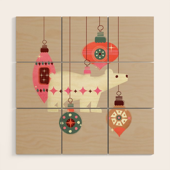 Festive Baubles With A Polar Bear Wood Wall Art Gallery Image 1
