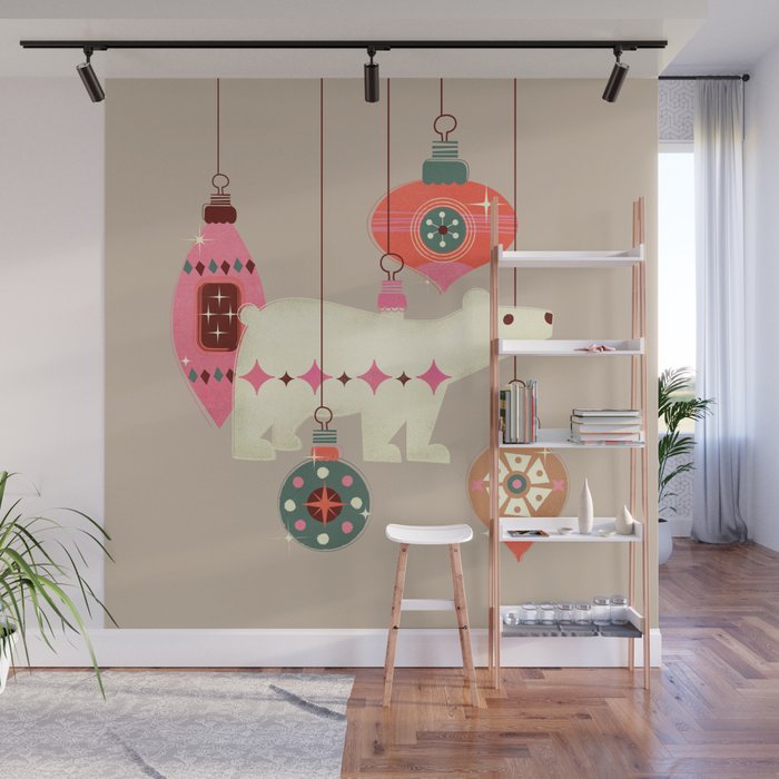 Festive Baubles With A Polar Bear Wall Mural Gallery Image 1