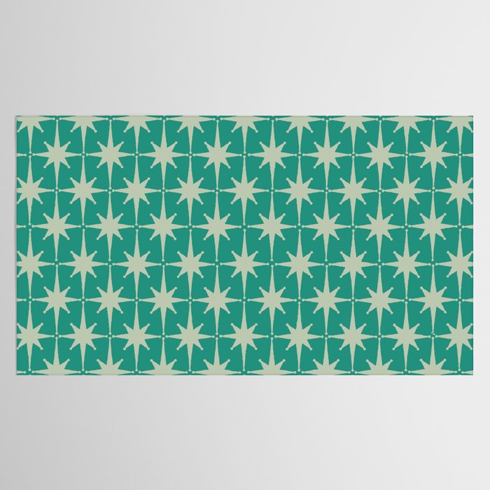 Midcentury Modern Atomic Starburst Pattern in Retro Turquoise and Celadon Tablecloth Gallery Image 2