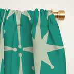 Midcentury Modern Atomic Starburst Pattern in Retro Turquoise and Celadon Window Curtain Gallery Image 2