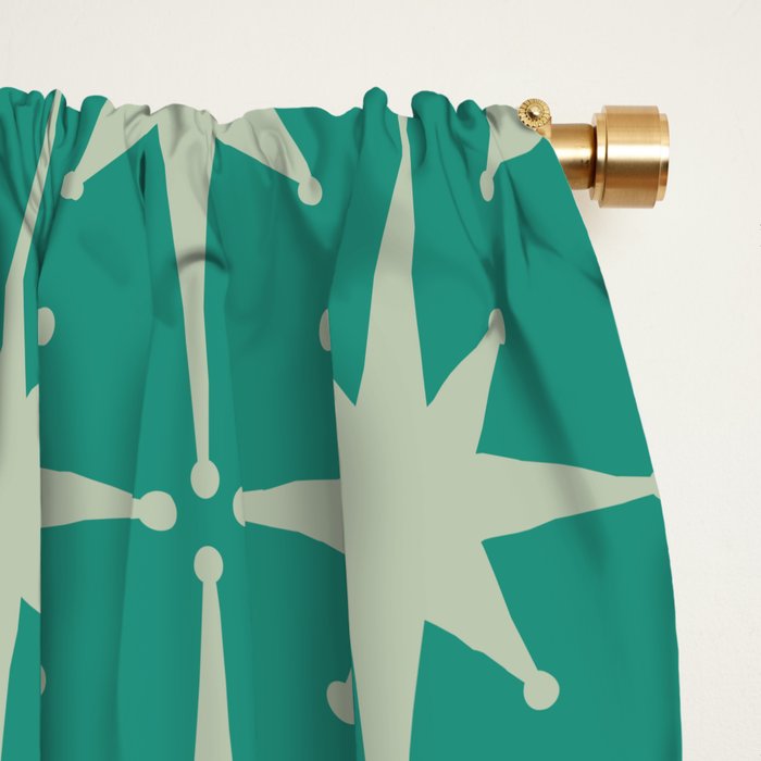 Midcentury Modern Atomic Starburst Pattern in Retro Turquoise and Celadon Window Curtain Gallery Image 2