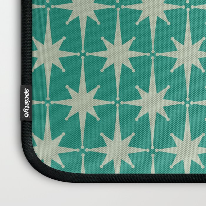 Midcentury Modern Atomic Starburst Pattern in Retro Turquoise and Celadon Laptop Sleeve Gallery Image 3