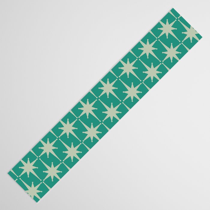 Midcentury Modern Atomic Starburst Pattern in Retro Turquoise and Celadon Table Runner Gallery Image 3