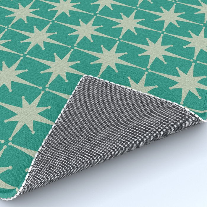 Midcentury Modern Atomic Starburst Pattern in Retro Turquoise and Celadon Rug Gallery Image 4
