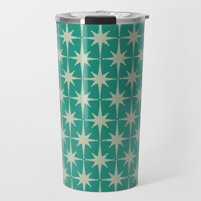 Midcentury Modern Atomic Starburst Pattern in Retro Turquoise and Celadon Travel Mug Gallery Image 1