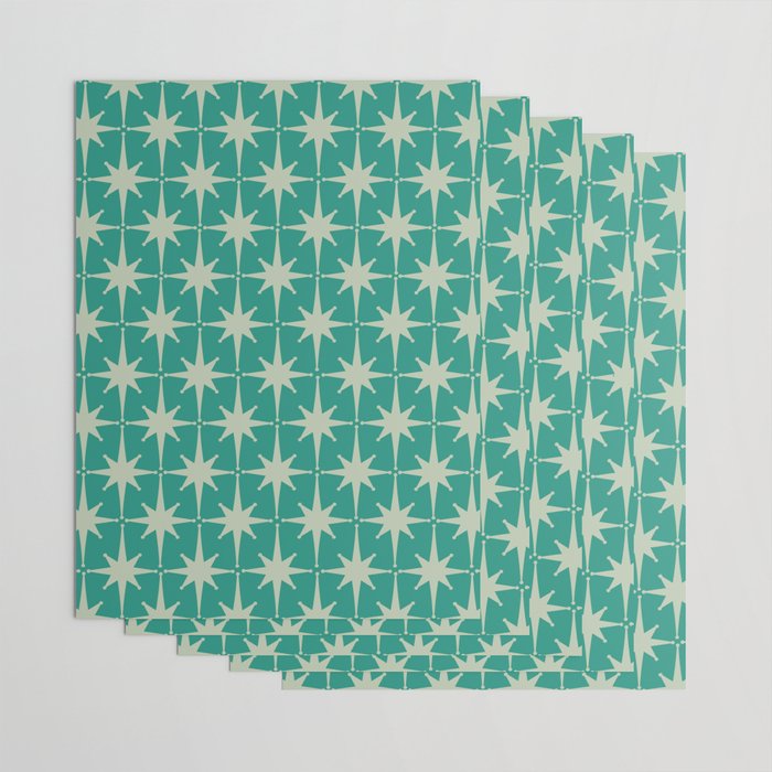 Midcentury Modern Atomic Starburst Pattern in Retro Turquoise and Celadon Wrapping Paper Gallery Image 3