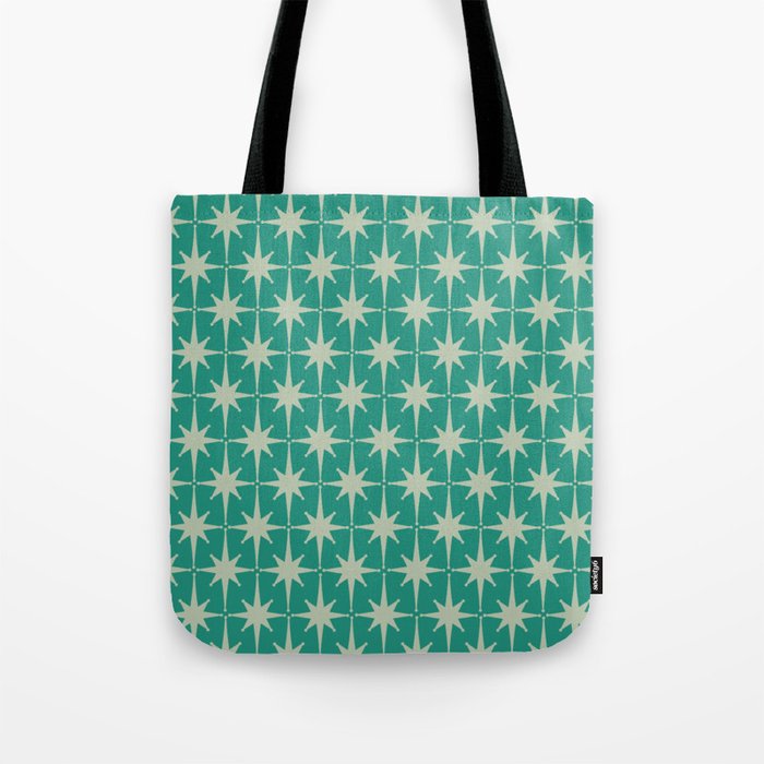 Midcentury Modern Atomic Starburst Pattern in Retro Turquoise and Celadon Tote Bag Gallery Image 1