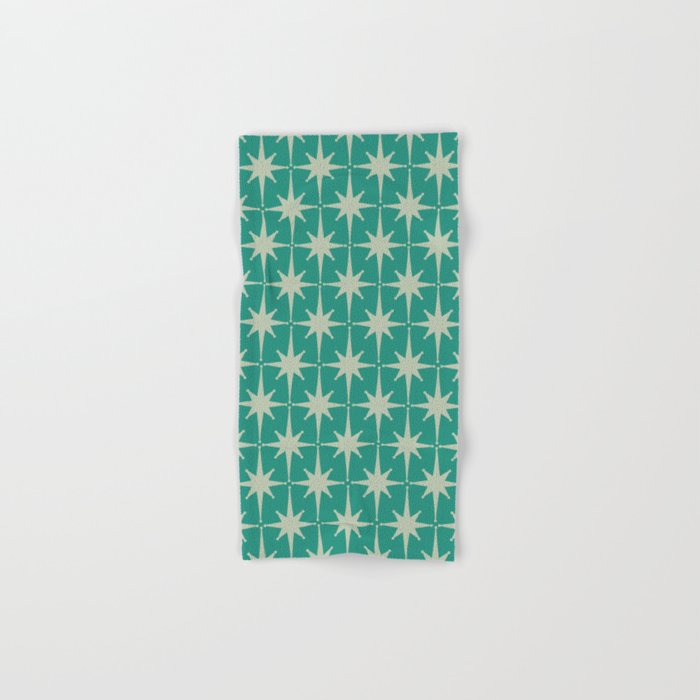 Midcentury Modern Atomic Starburst Pattern in Retro Turquoise and Celadon Bath Towel Gallery Image 1