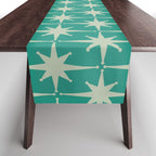 Midcentury Modern Atomic Starburst Pattern in Retro Turquoise and Celadon Table Runner Gallery Image 1