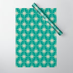 Midcentury Modern Atomic Starburst Pattern in Retro Turquoise and Celadon Wrapping Paper Gallery Image 1