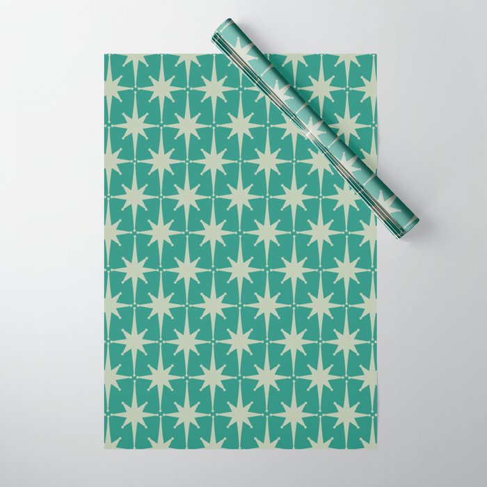 Midcentury Modern Atomic Starburst Pattern in Retro Turquoise and Celadon Wrapping Paper Gallery Image 1