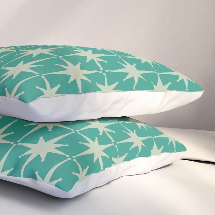 Midcentury Modern Atomic Starburst Pattern in Retro Turquoise and Celadon Pillow Sham Gallery Image 3