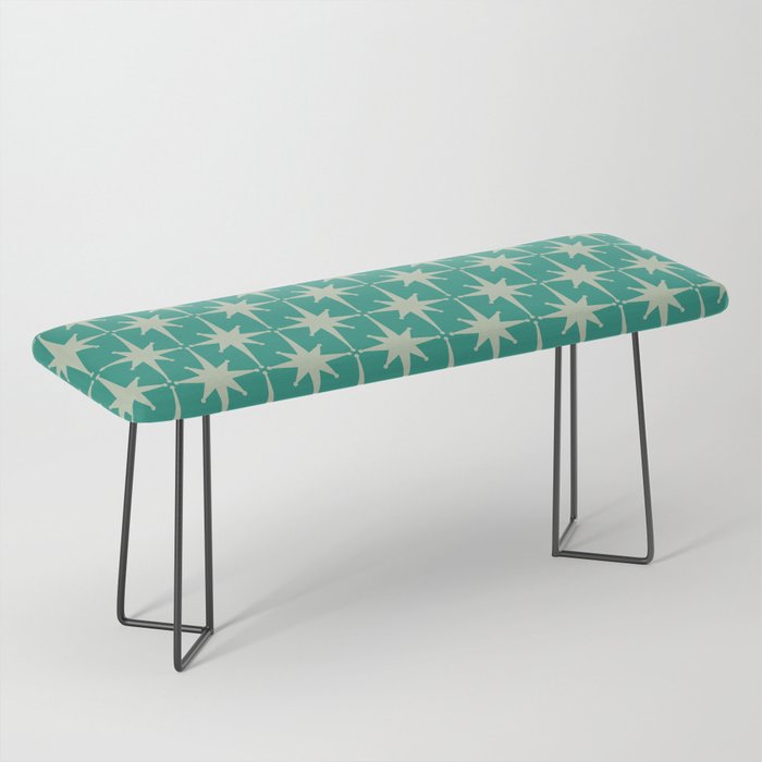 Midcentury Modern Atomic Starburst Pattern in Retro Turquoise and Celadon Bench Gallery Image 1