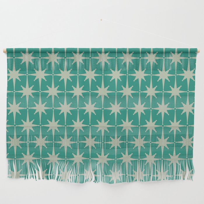 Midcentury Modern Atomic Starburst Pattern in Retro Turquoise and Celadon Wall Hanging Gallery Image 1