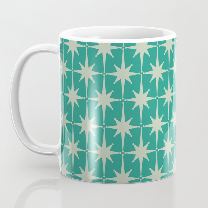 Midcentury Modern Atomic Starburst Pattern in Retro Turquoise and Celadon Coffee Mug Gallery Image 3