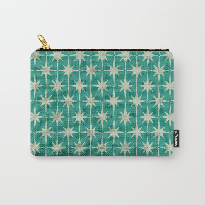 Midcentury Modern Atomic Starburst Pattern in Retro Turquoise and Celadon Carry All Pouch Gallery Image 1