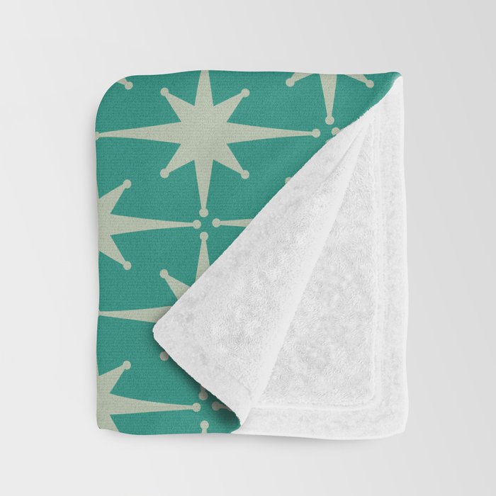 Midcentury Modern Atomic Starburst Pattern in Retro Turquoise and Celadon Throw Blanket Gallery Image 3