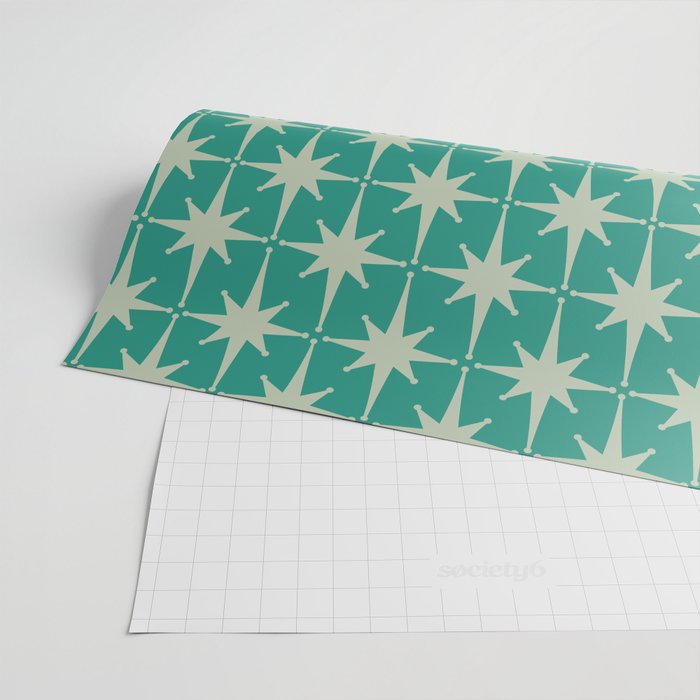 Midcentury Modern Atomic Starburst Pattern in Retro Turquoise and Celadon Wrapping Paper Gallery Image 2