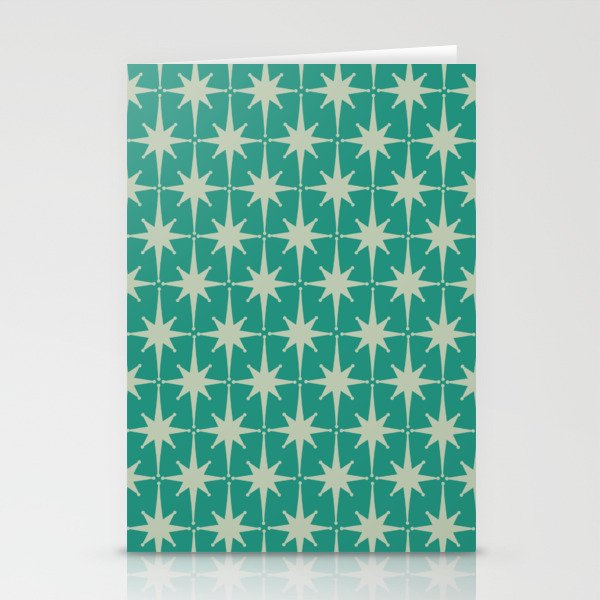 Midcentury Modern Atomic Starburst Pattern in Retro Turquoise and Celadon Stationery Card Gallery Image 2