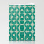 Midcentury Modern Atomic Starburst Pattern in Retro Turquoise and Celadon Stationery Card Gallery Image 2