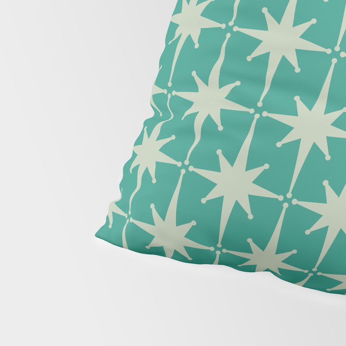 Midcentury Modern Atomic Starburst Pattern in Retro Turquoise and Celadon Pillow Sham Gallery Image 4