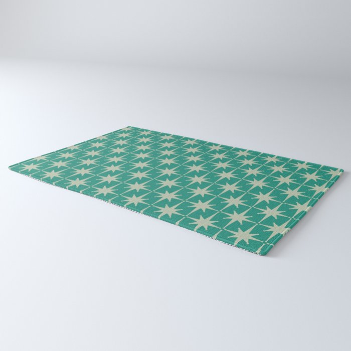 Midcentury Modern Atomic Starburst Pattern in Retro Turquoise and Celadon Rug Gallery Image 3