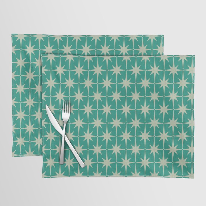 Midcentury Modern Atomic Starburst Pattern in Retro Turquoise and Celadon Placemat Gallery Image 1