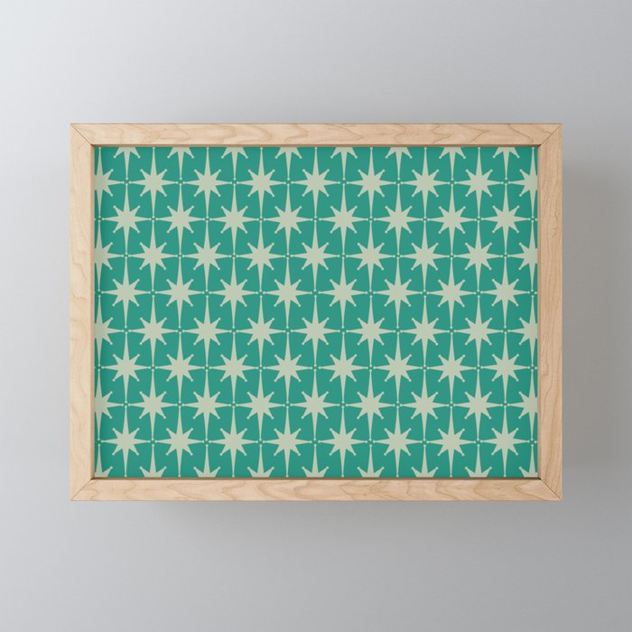 Midcentury Modern Atomic Starburst Pattern in Retro Turquoise and Celadon Mini Art Print Gallery Image 1