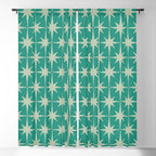 Midcentury Modern Atomic Starburst Pattern in Retro Turquoise and Celadon Window Curtain Gallery Image 5