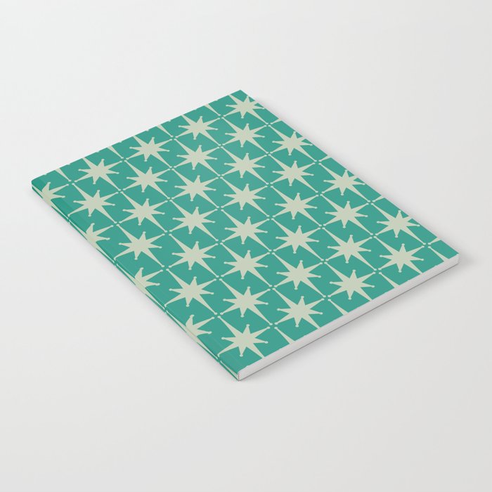 Midcentury Modern Atomic Starburst Pattern in Retro Turquoise and Celadon Notebook Gallery Image 1