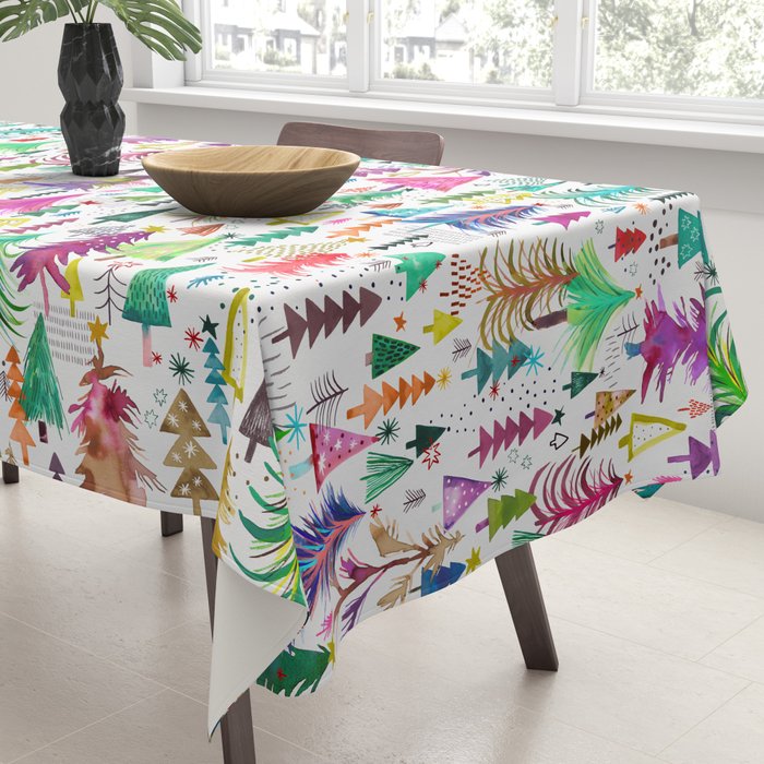 Colorful Christmas Trees Tablecloth Gallery Image 3