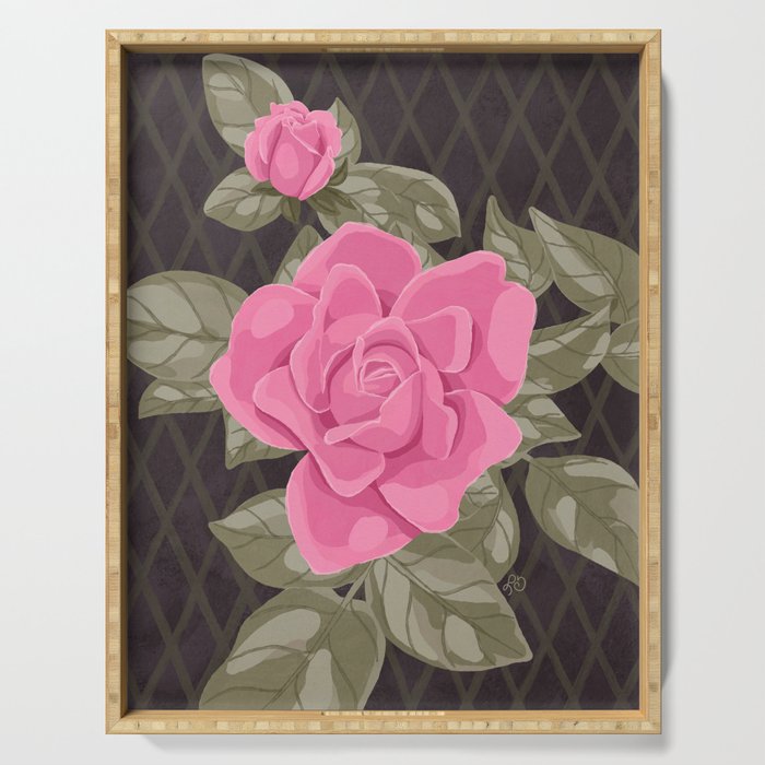 Gouache Botanical Rose Painting Serving Tray Gallery Image 1