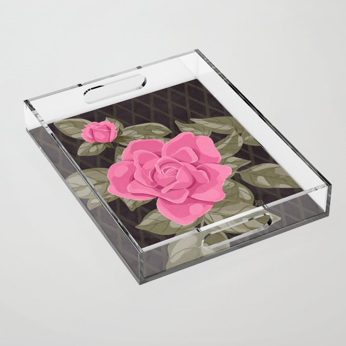 Gouache Botanical Rose Painting Acrylic Tray Gallery Image 1