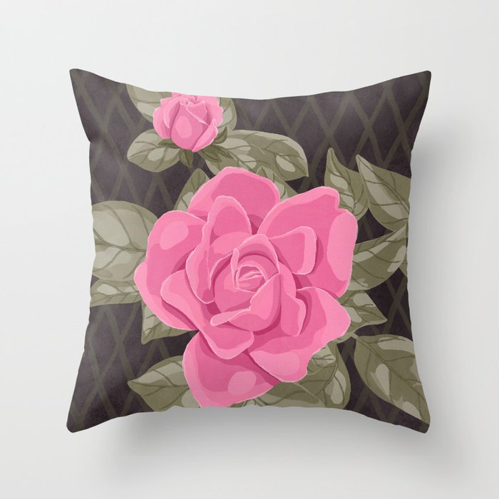 Gouache Botanical Rose Painting Throw Pillow Gallery Image 6