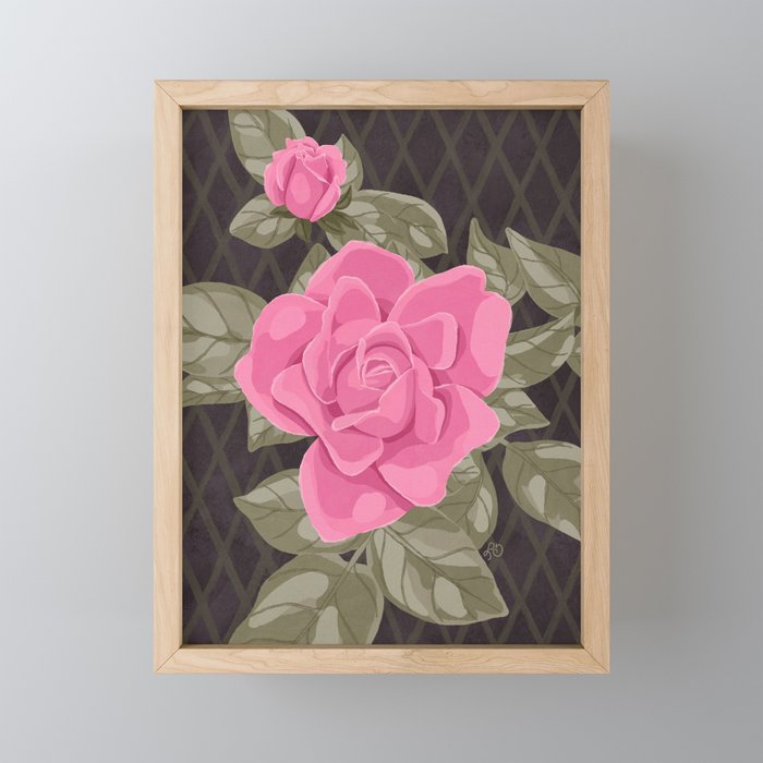 Gouache Botanical Rose Painting Mini Art Print Gallery Image 1