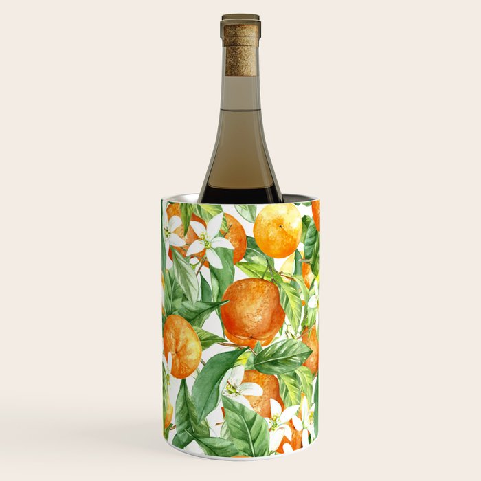 Festive, Oranges, Floral Prints, Orange and Green, Watercolor Wine Chiller Gallery Image 1